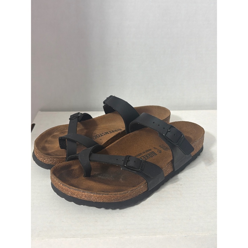 Birkenstock Mayari Black Birko-Flor Sandals Women 38 L7 M5 Toe Loop Slides